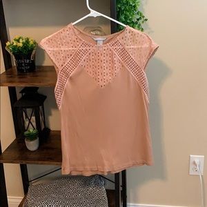 Blush - short sleeved top with lace detail